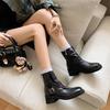 Autumn and Winter Leather Martin Boots Solid Color Medium Heel Round Head Large Size Women's Boots Side Zipper New Cowhide Thick-soled Low Boots