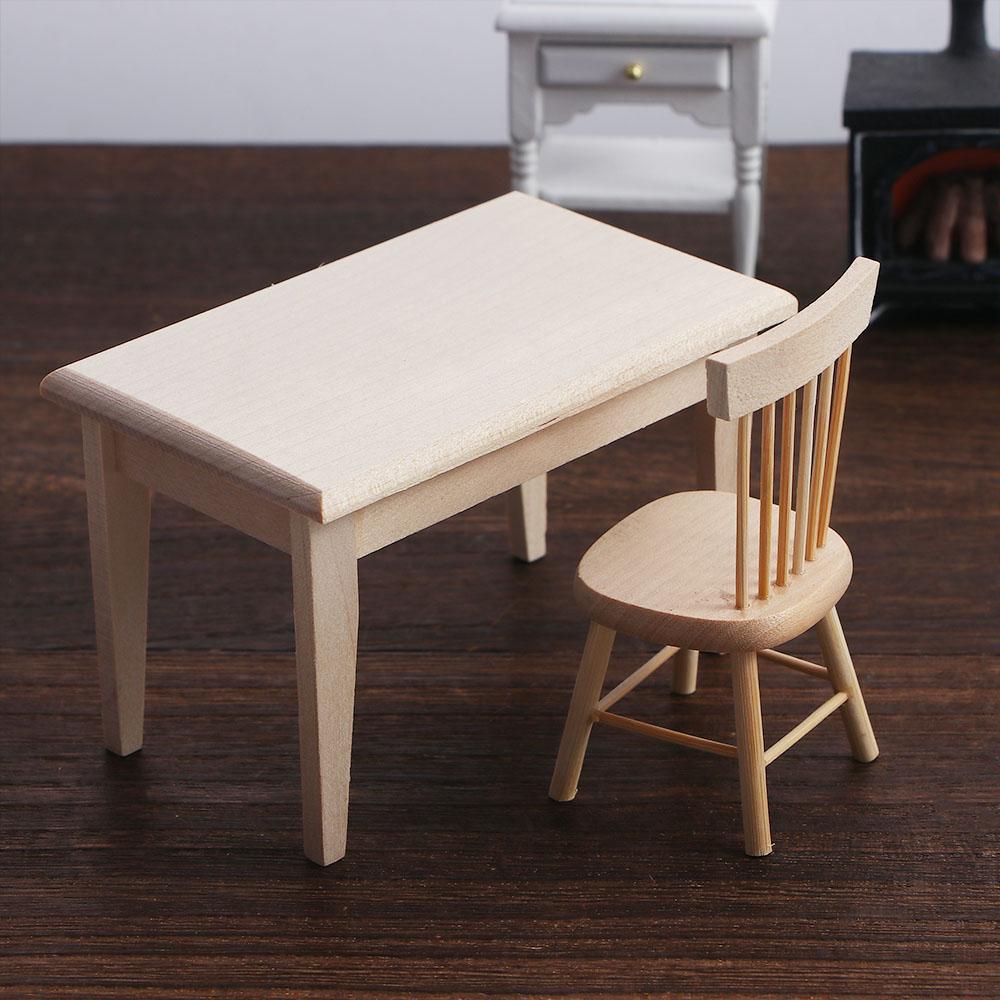 Ornament 1:12 Wooden Decorative Miniature Tiny Dining Room Dollhouse Furniture Chair Table