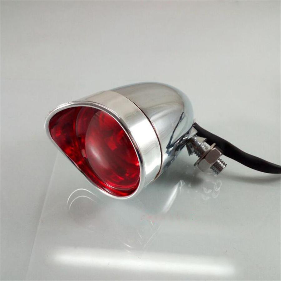 1 Pcs Chrome Red Lens 12V Motorcycle Cafe Racer Brake Stop Light Rear Tail Light