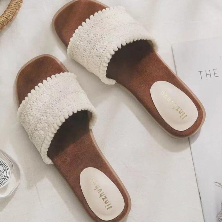 Fashion 2025 Summer Retro Straw Flat Sandals Chunky Platform Slip-on Slipper Sandals Walking Comfy Leisure Beach Shoes Big Size 43