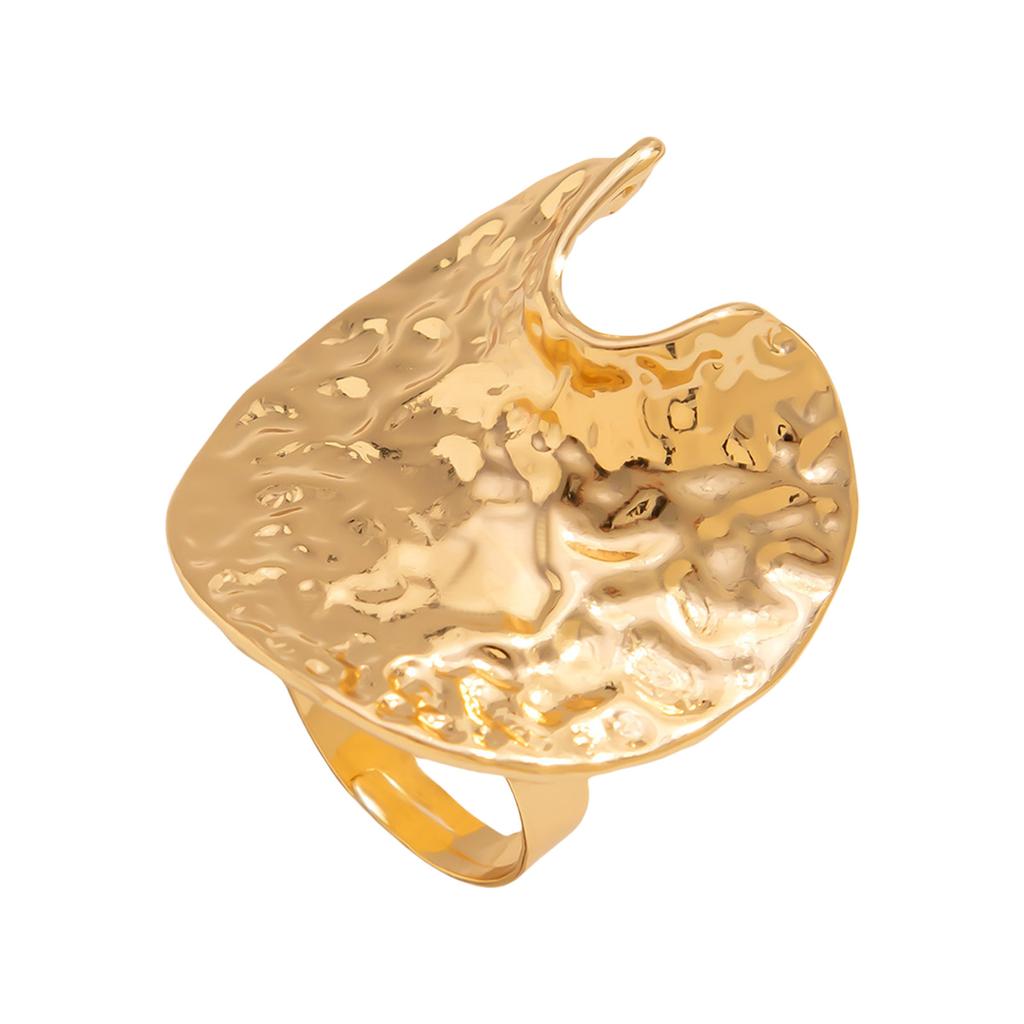 Adjustable Open Ring Handcrafted Hammered Texture Unique Irregular Finger Ring Metal Alloy Statement Jewelry For Women