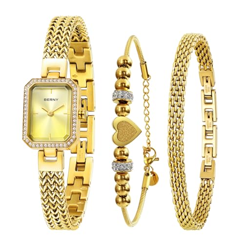 BERNY Women's Watch with Bracelet Set, Crystal Embellished, Stylish and Luxurious Birthday Gift - 3ATM Water Resistant