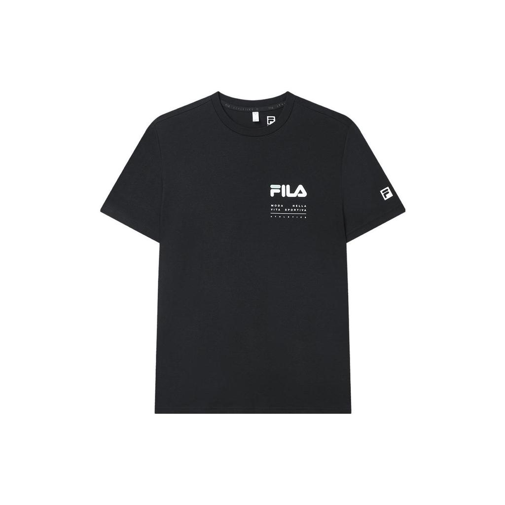 FILA Logo Printed American Vintage Fitness Crew Neck Short Sleeve T-Shirt Men Tops Deep-Black A11M321108CBK