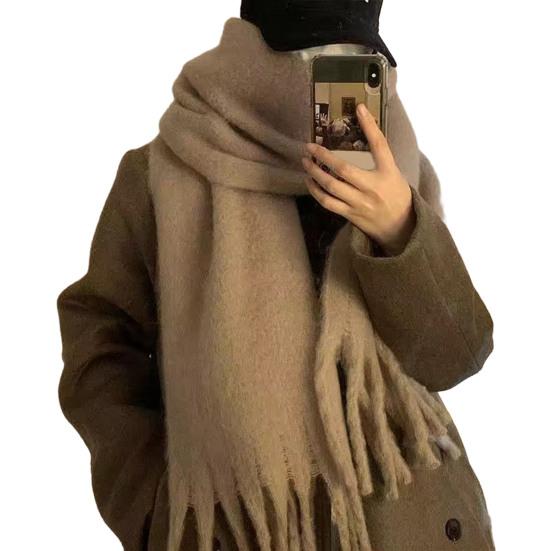 Dámská zimní šála Zesílený široký Dlouhý střapec Jednobarevný Útulný Větruodolný Chladuvzdorný Měkký dámský Ozdobný šátek na krk