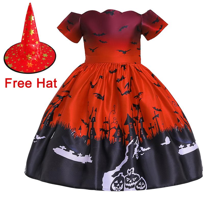Kids' Halloween Witch Cosplay Cartoon Print Dress