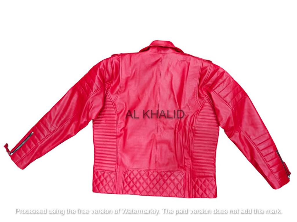 Stylish Men's Fashionable Red Biker Motor Genuine Soft Lambskin Leather Jacket