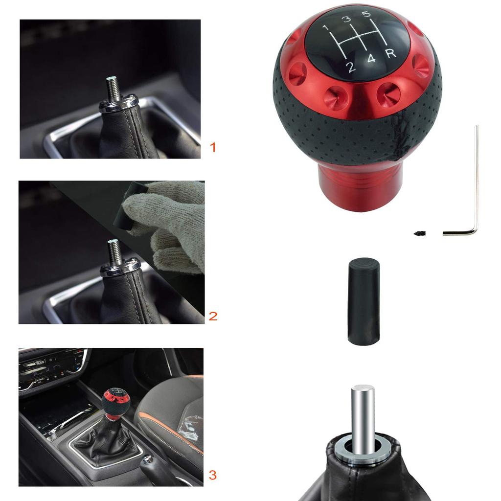Lunsom PU Schalthebelknauf für allgemeine manuelle Fahrzeuge, 5-Gang (rot)