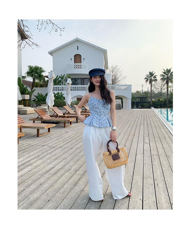 NewOpen 25 Years: Summer French Floral Ruched Spaghetti Strap Tank Top for Women - S5123