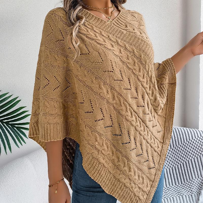 Women's Cable Knit Cape Sweater Oversized Open Front Poncho Coat Casual Solid Color