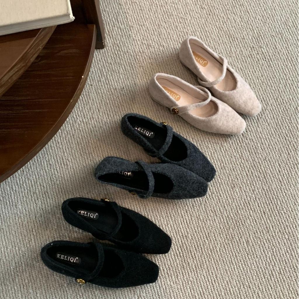 2025 spring and autumn new fashion versatile women winter wear thick heels Mary Jane single shoes velvet cotton shoes fairy night