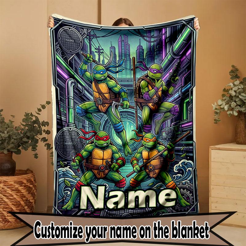 Custom Name Personalized Teenage Ninja Turtles Print Blanket, Home Decor, Bedroom, Sofa, Camping, Couch, Gifts for Birthday Christmas
