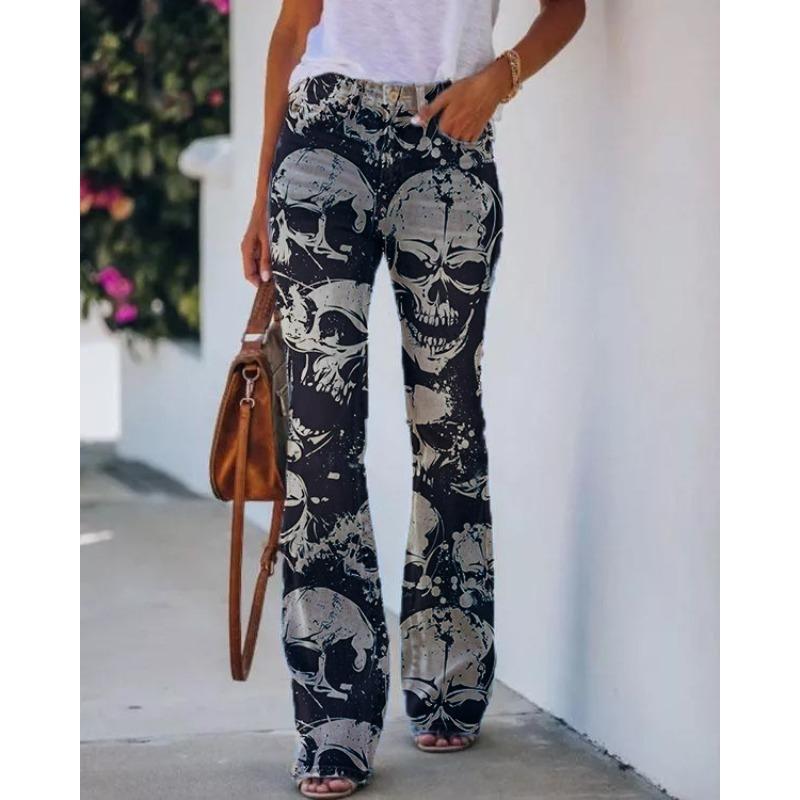 Printed Jeans, Thin Women's Casual Pants, Large Size