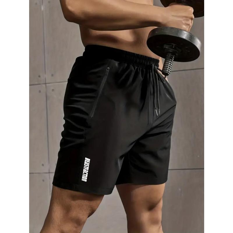 Men s Lightweight Breathable Gym Shorts with Side Zipper Pockets Logo Print S чёрный