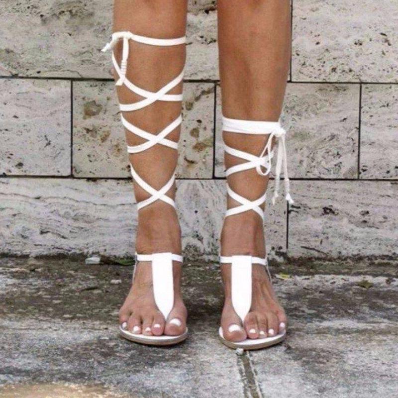 Women Lace Up Roman Sandals Flat Bottom Minimalist Open Toe Summer Casual Shoes