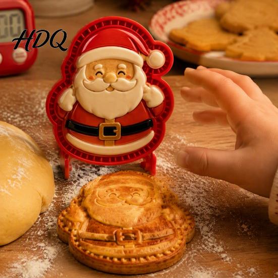 Santa Claus Cookie Press Christmas Mini Pie Mold 3D Relief Embossed Hand Baking Homemade Snack Tools Reusable DIY Dough Mold for Holiday Party