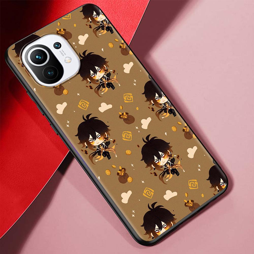 Cartoon Genshin Impact Case for Xiaomi Mi 11 Ultra 11T 10T 9T Pro Note 10 A2 9 8 Lite A3 CC9E 10S CC9 A1 Black Soft Phone Cover