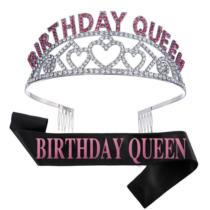 New European and American Crystal Letter Crown Birthday Girl Alloy Fashion Birthday Girl Headband Set 2026