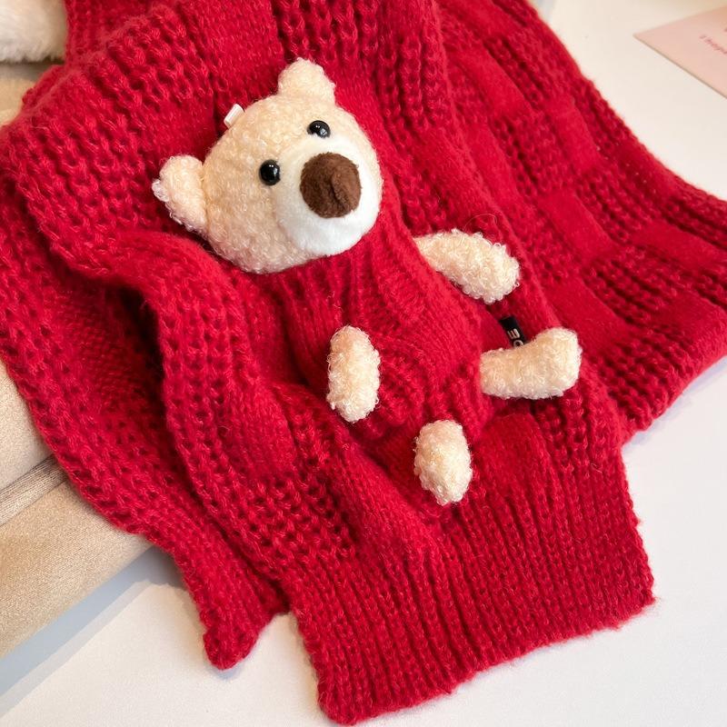 Christmas new red bear knitted scarf women's autumn and winter cute scarf versatile new girlfriend