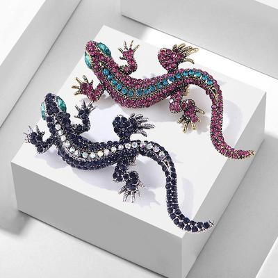 Lanhao Retro Lizard Brooch: Full Diamond Alloy Accessory for Men & Women.