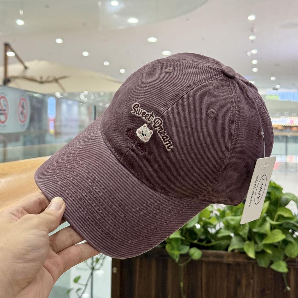 Fashion Hat Cute Cartoon Bear Embroidery Soft Top Skinny Baseball Hat Versatile Casual Wash Face Small Cap