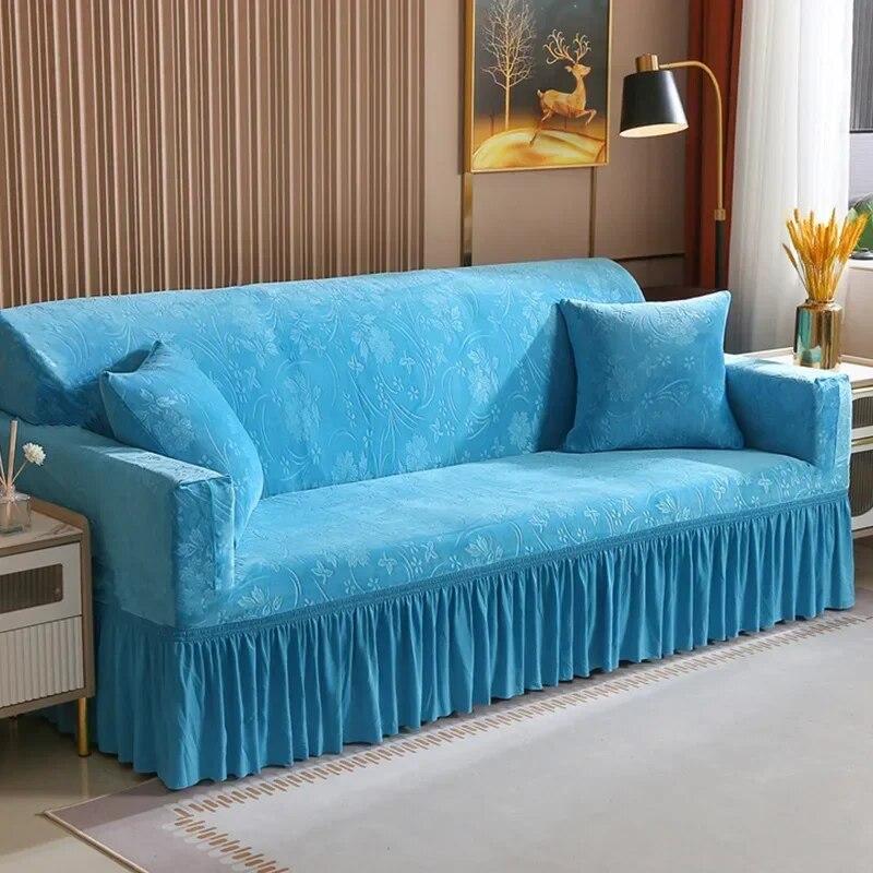 Solid Color  Lace Crystal Velvet Sofa Cushion Luxury Sofa Cover Full Coverage Elastic Sofa Cover Fabric