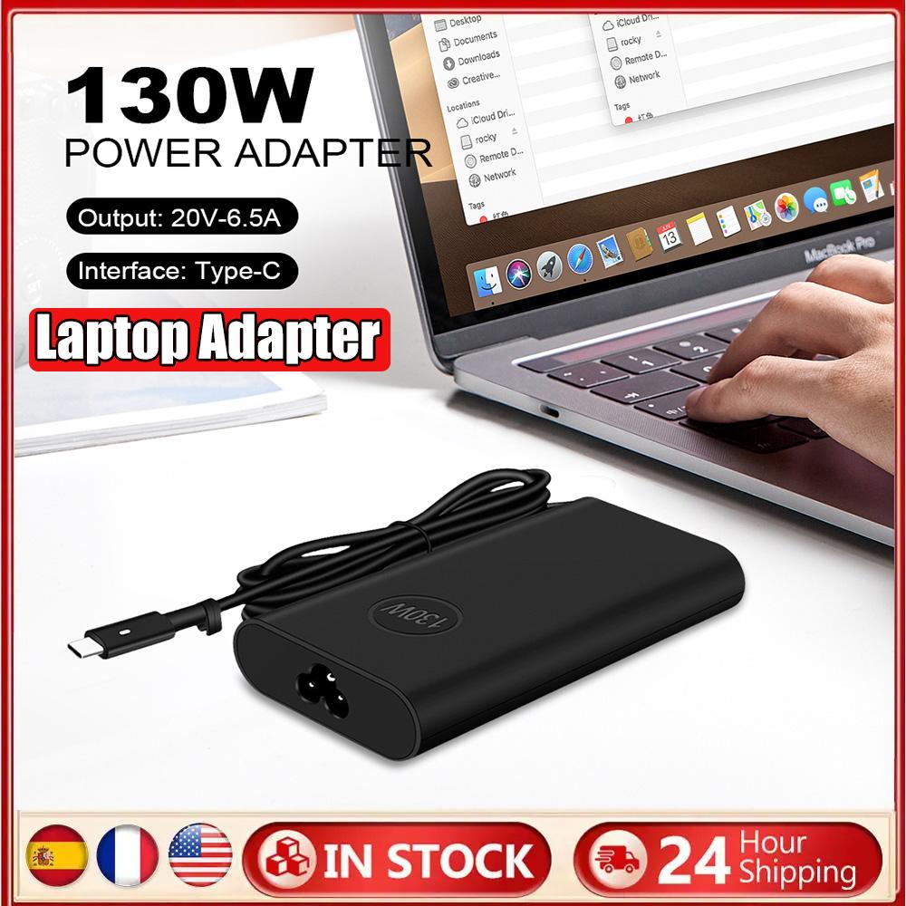 130W USB C Type C Travel Laptop Power Adapter 20V 6.5A AC Laptop Adapter Power Charger for Dell XPS 17 9700 9710 9720 9730