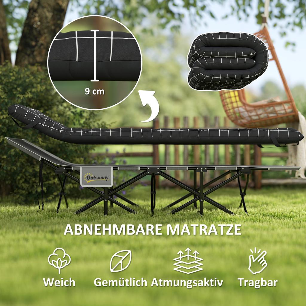 67cm Breites Klappbett, Campingliege für Erwachsene mit Matratze, Aufbewahrungstasche, Tragetasche, Max. Belastung 150kg, Schwarz