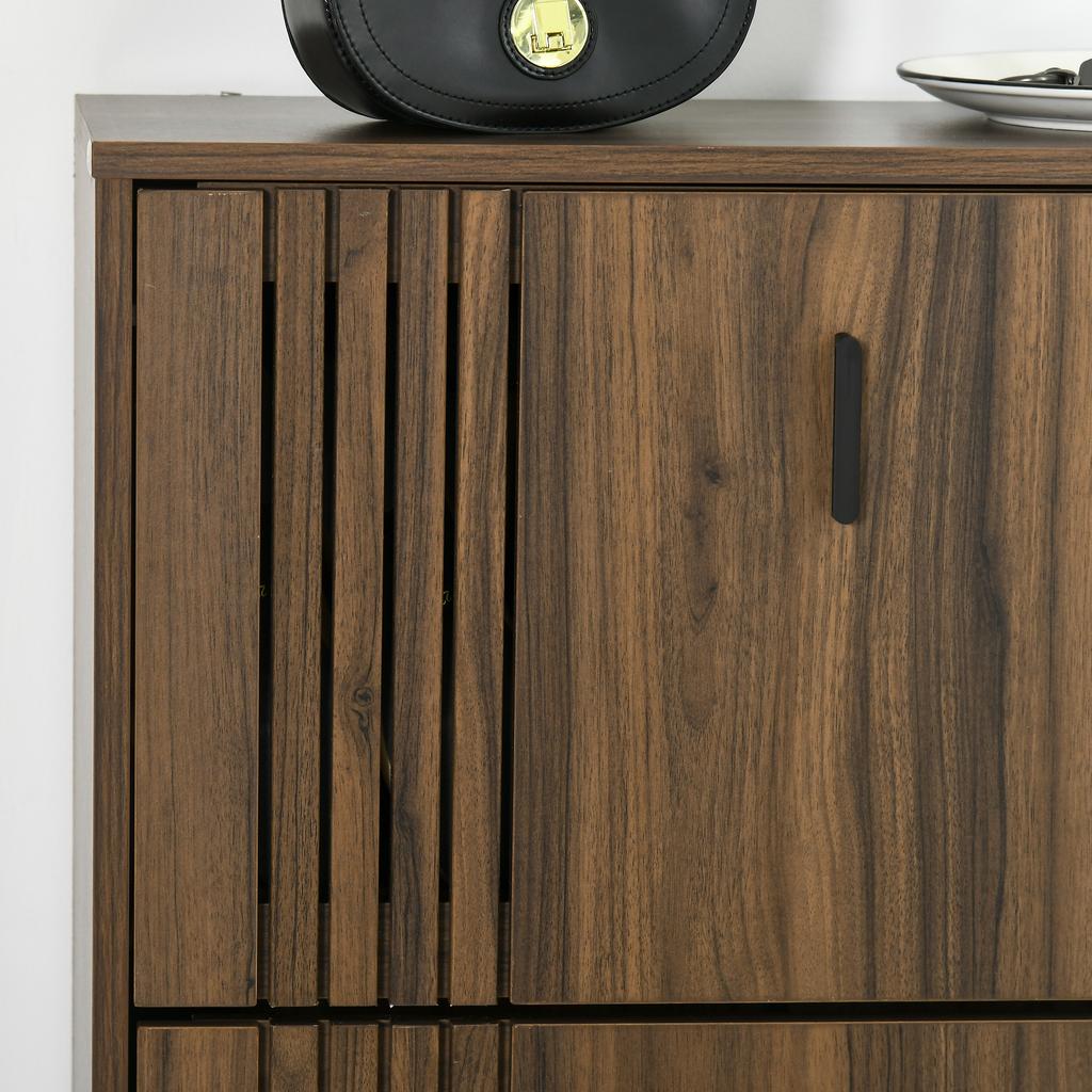 Schuhschrank, 3 Klapptüren, Platz für 18 Paar, 63x24x117cm, Dunkle Walnuss