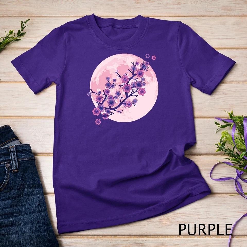 Japanese Aesthetic Pink Moon Cherry Blossom Sakura Flowers Unisex T-shirt 9 4XL