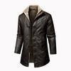 Cappotto da uomo a tinta unita retrò a contrasto di colore velluto ispessito giacca lunga in pelle PU cappotto invecchiato