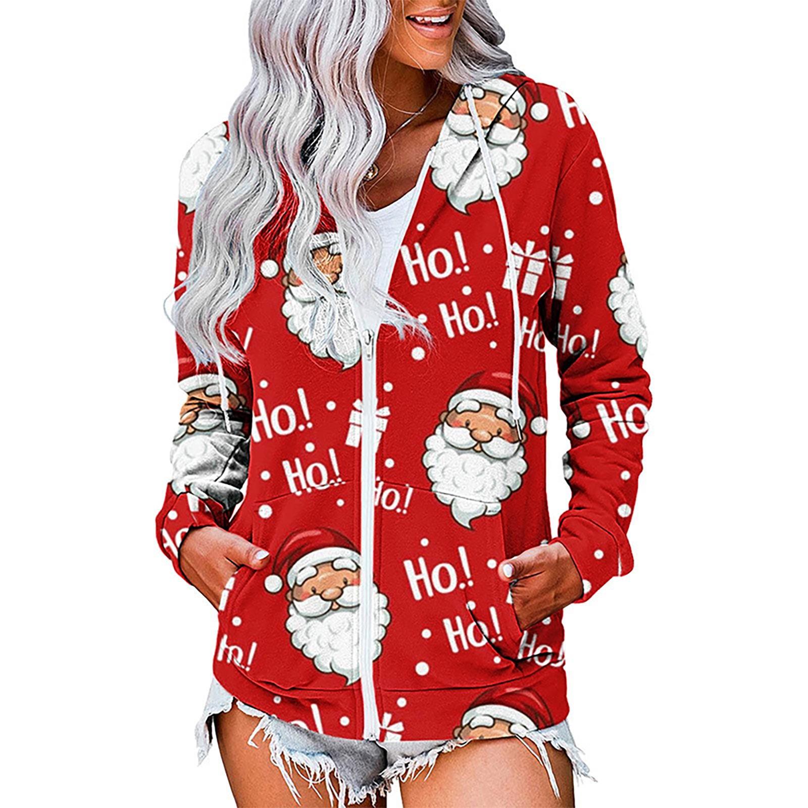 

Женская модная повседневная толстовка с длинным рукавом с рождественским принтом и темпераментом