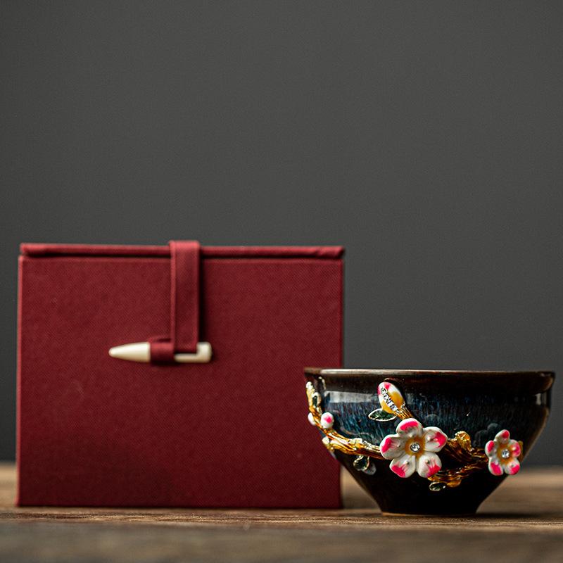 Enamel color tea cup Ceramic tea cup Household handmade Jianzhan Kung Fu cup Master cup Single cup  200ml