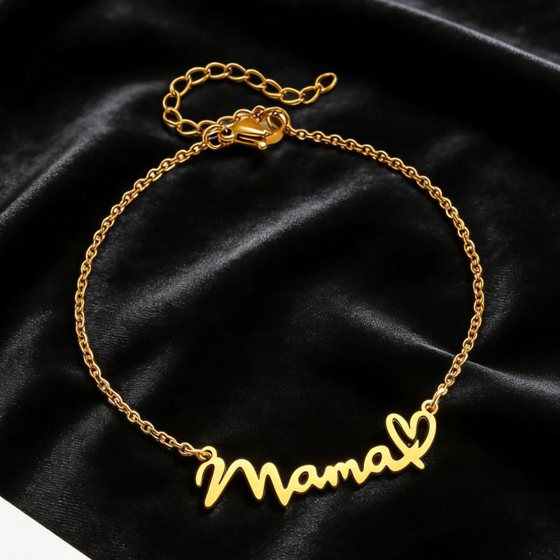 Stainless Steel MAMA Letter Pendant Necklace Bracelet Set Women Minimalist Elegant Mothers Day Gift