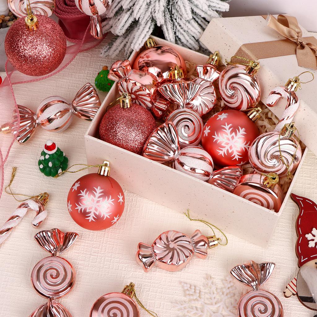 36 Pcs Christmas Candy Cane Ornament Christmas Tree Hanging Decorations With Rope Shatterproof Tree Ornament (Rose Gold)