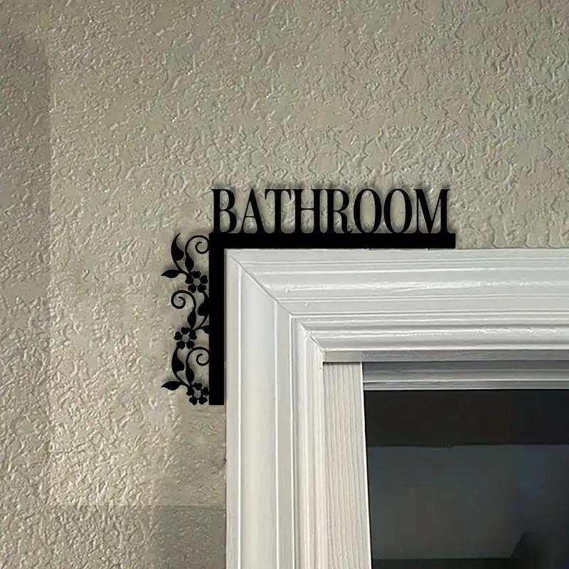Elegant Metal Bathroom Door Sign, Wall-Mounted Iron Art Decorative Plaque with Floral Design, Suitable for Home Interior Decoration, Bathroom Decor