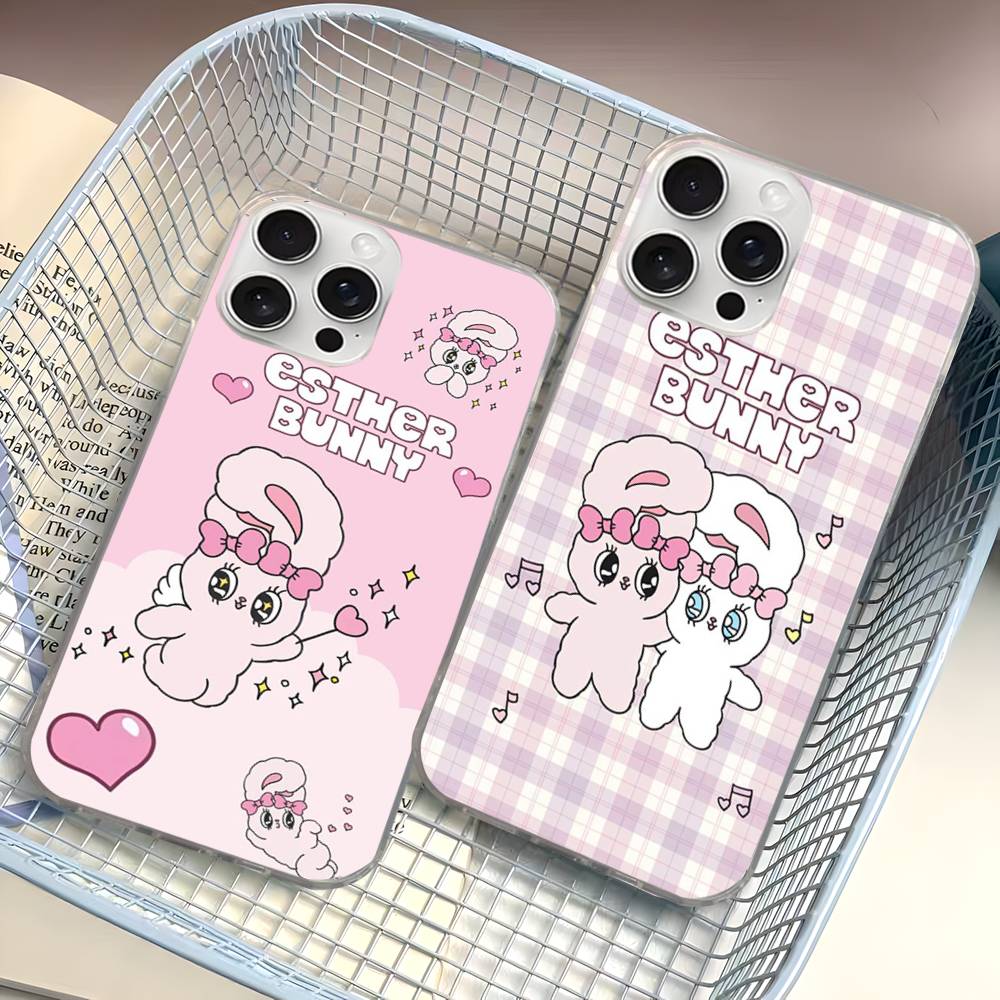 Lovely Cartoon Esthers Bunny For iPhone 14 Pro Max 13 17 11 16 12 15 Air Plus Satin Colorful Phone Case
