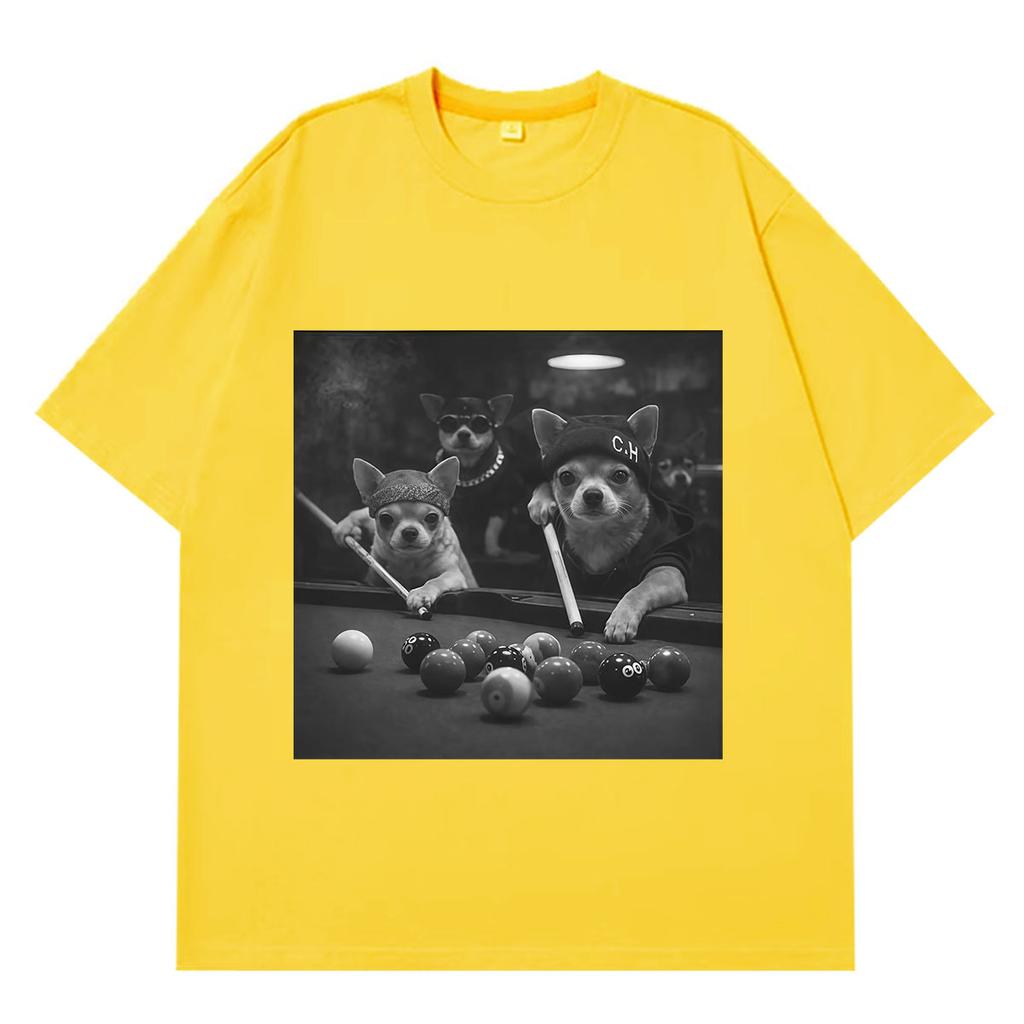 Funny Dog Playing Pool Meme Tshirt Summer Unisexs And Unisexs Fashion Hiphop Tshirts Comfort Cotton Casual Tshirts Streetwear