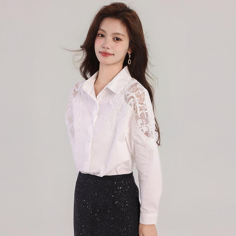 Elegant White Lace Shirt for Women - 2026 Spring Collection, Stylish & Trendy Loose Casual Design.