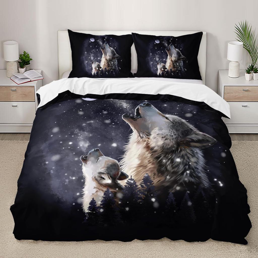 Purple Starry Night Galaxy Wolf Three-Piece Quilt Cover 3D Digital Printing Bedding Set Bed Cover