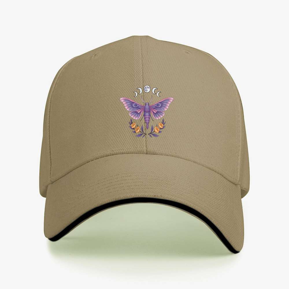 Purple Moth Moon Phases Baseball Cap Adjustable Polyester Casual Outdoor Sporty Hat