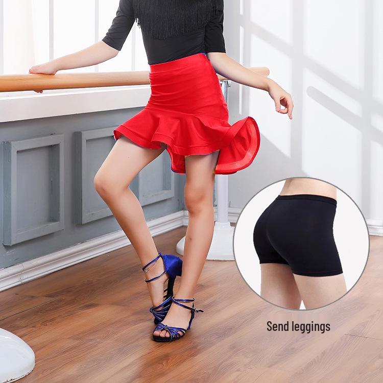Girls Ice Silk Latin Dance Skirt with Underpants Size 150