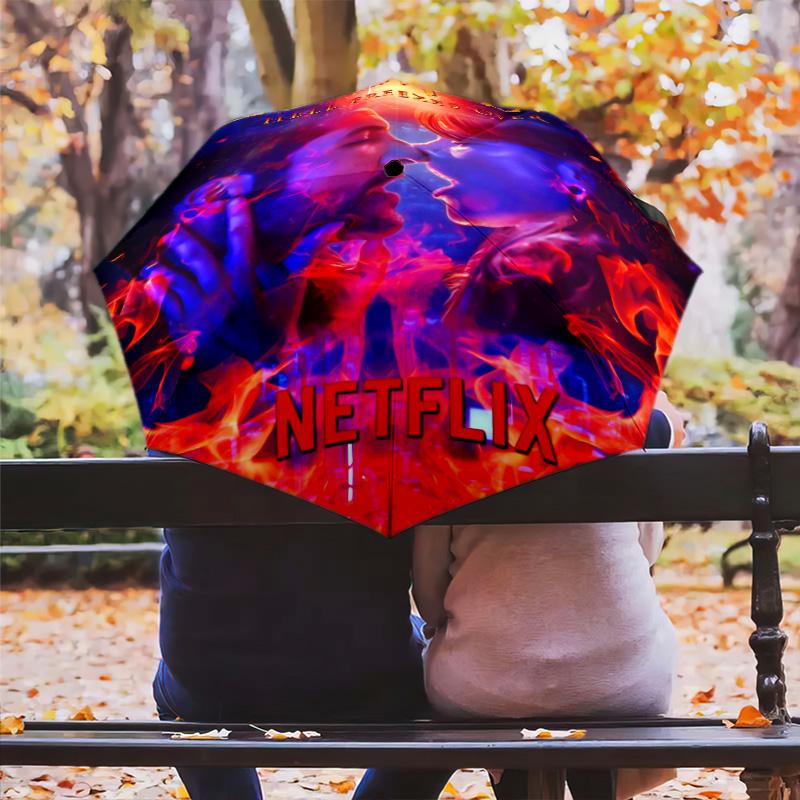 Fiery Dual Nature: Human Devil Folding umbrella travel Portable Sun umbrella Umbrella Three folds