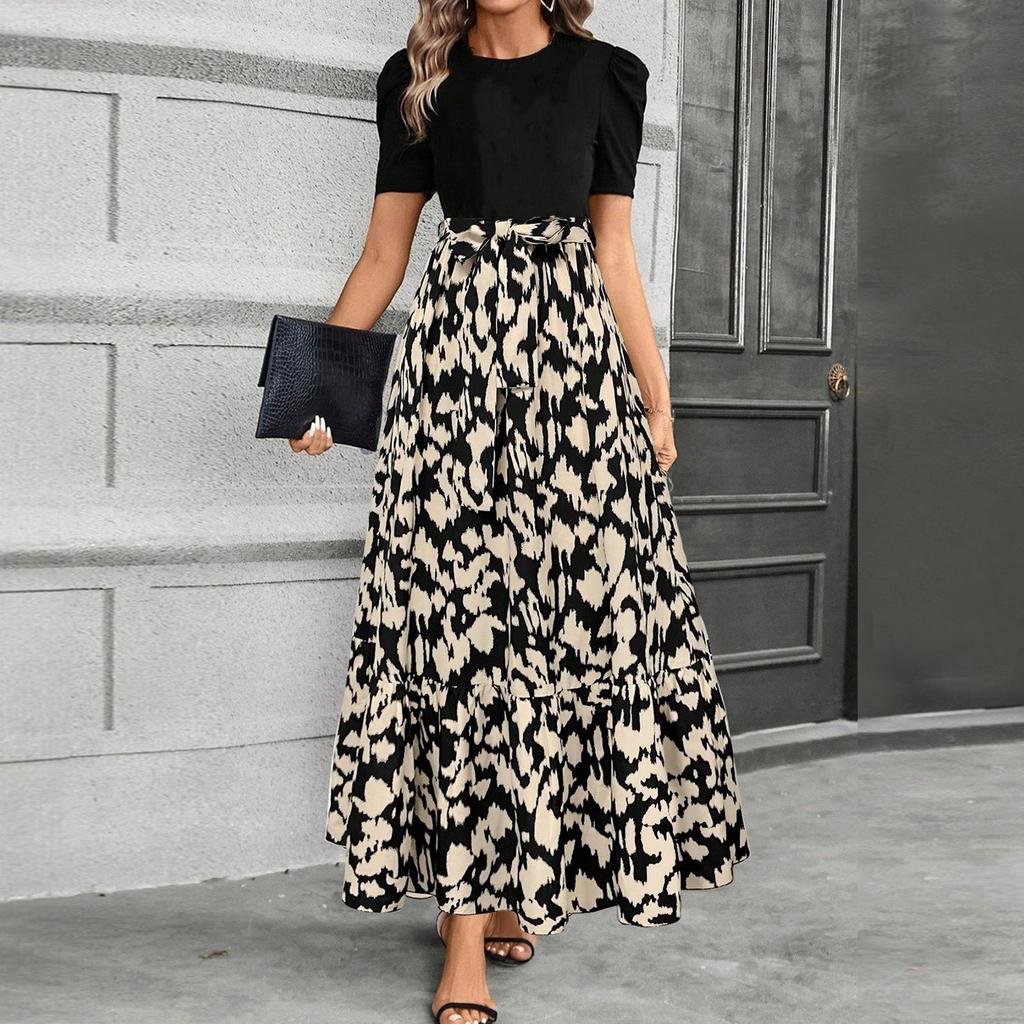 Dámské módní a elegantní šaty s květinovým potiskem s vysokým pasem