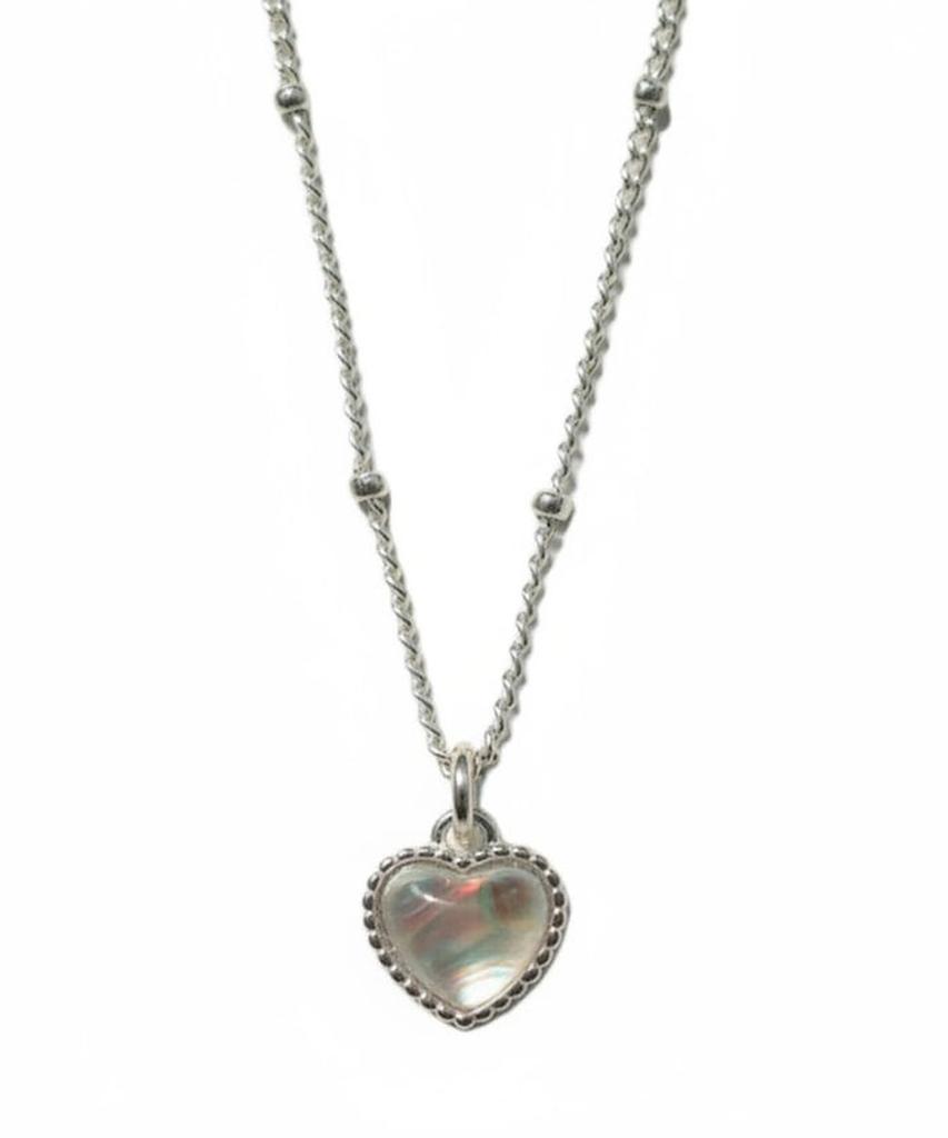 Alleun Silver 925 Chubby Heart Silver Ball Crystal Necklace