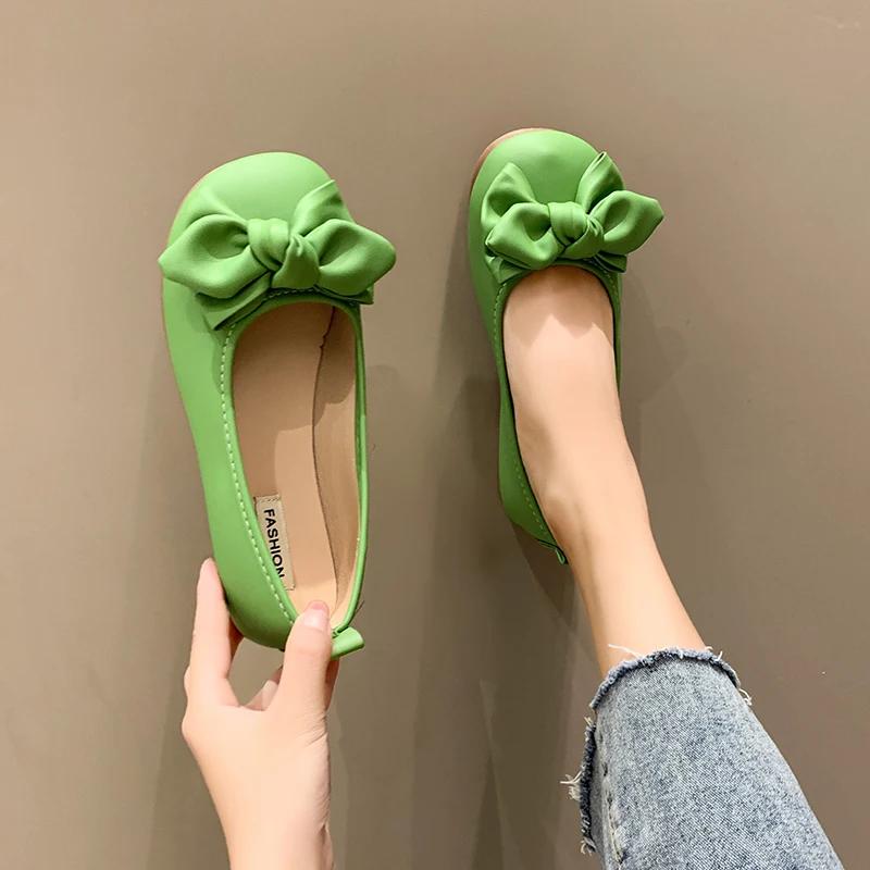 Новое поступление летние удобные повседневные туфли на плоской подошве с круглым носком элегантная женская обувь с дышащим бантом и неглубоким носком НЕТ2029 год 40 2846₽
