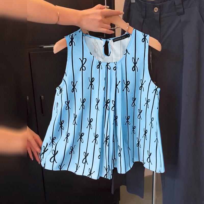 

ZANZEA Женские повседневные майки без рукавов с круглым вырезом и летним принтом 5XL синий