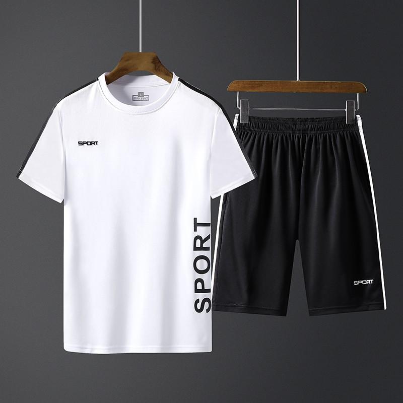 Mens Sportswear Set Short Sleeve Quick Dry Gym Training Tracksuit Breathable Athletic Wear Workout