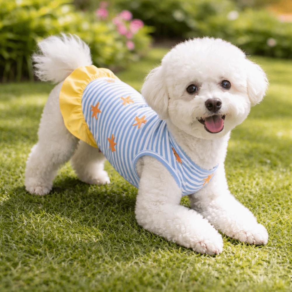 Starfish Pattern Dog Striped Dress Breathable Summer Dog Costume  Spring Summer