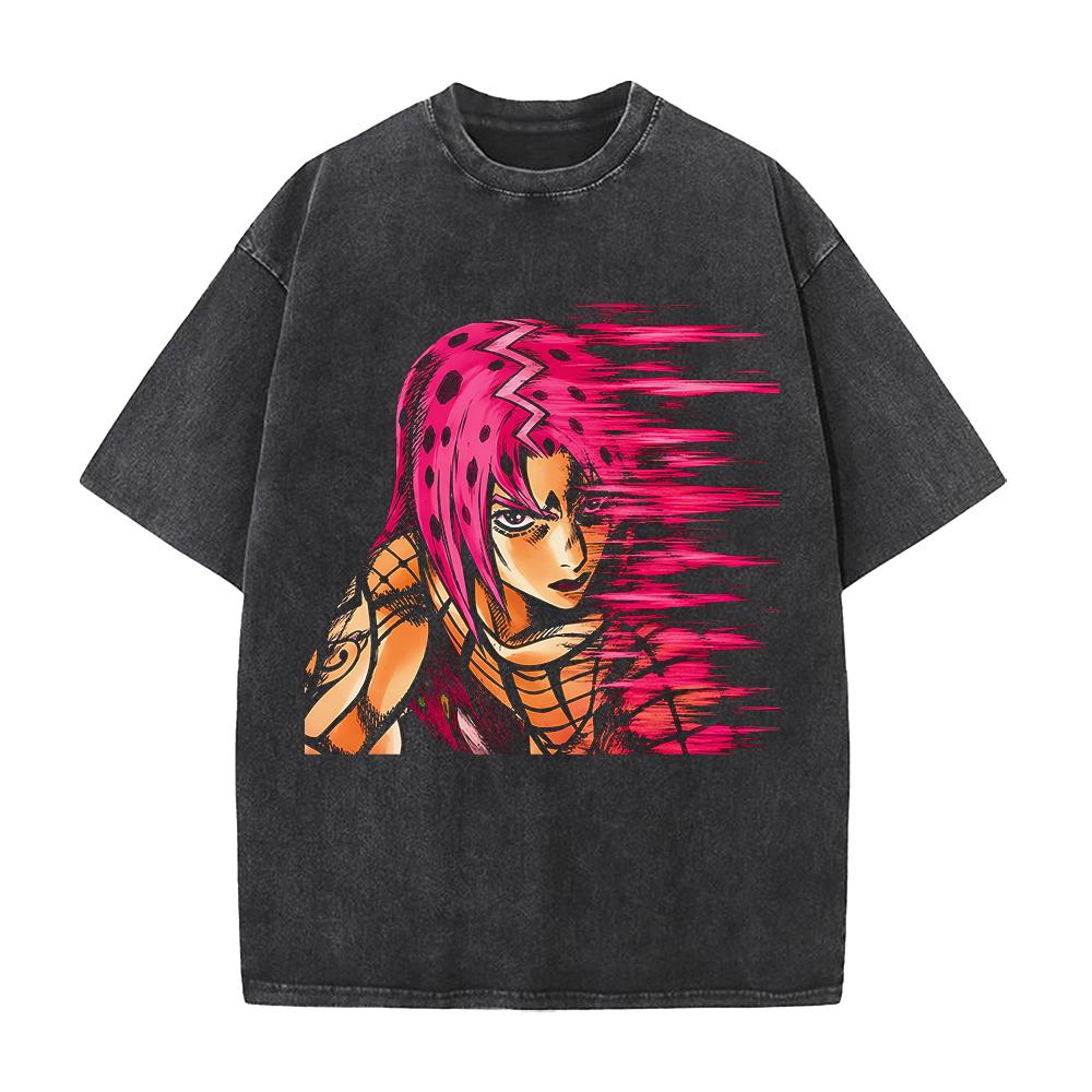 JoJo's Bizarre Adventure Diavolo King Crimson Printed Streetwear Men Women Washed Cotton T-shirts Vintage T Shirt Loose Clothing