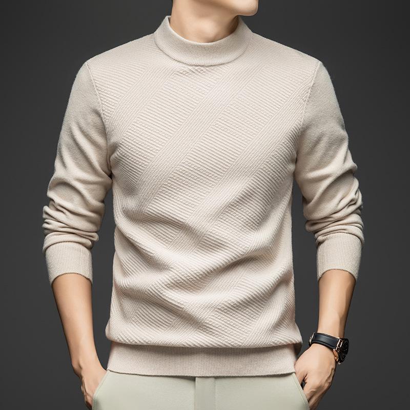 Men's High Collar Jacquard Knit Sweater - Autumn/Winter Business Casual